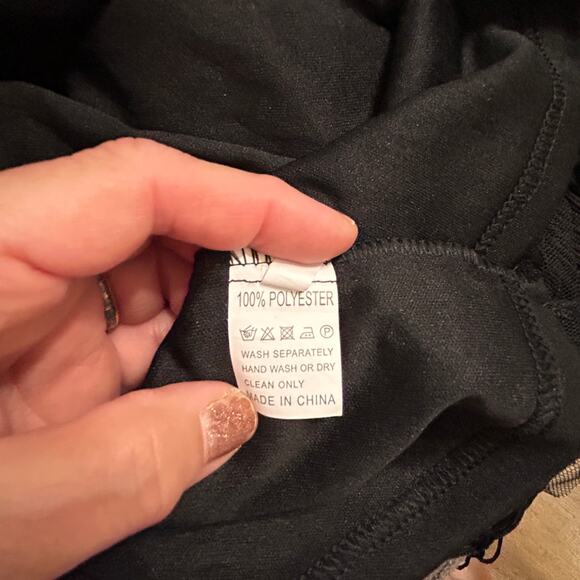 Pretty Guide 2XL Black Bead Silver Sequin Dress Cap Sleeve Fringe Bottom Lined - Picture 8 of 16